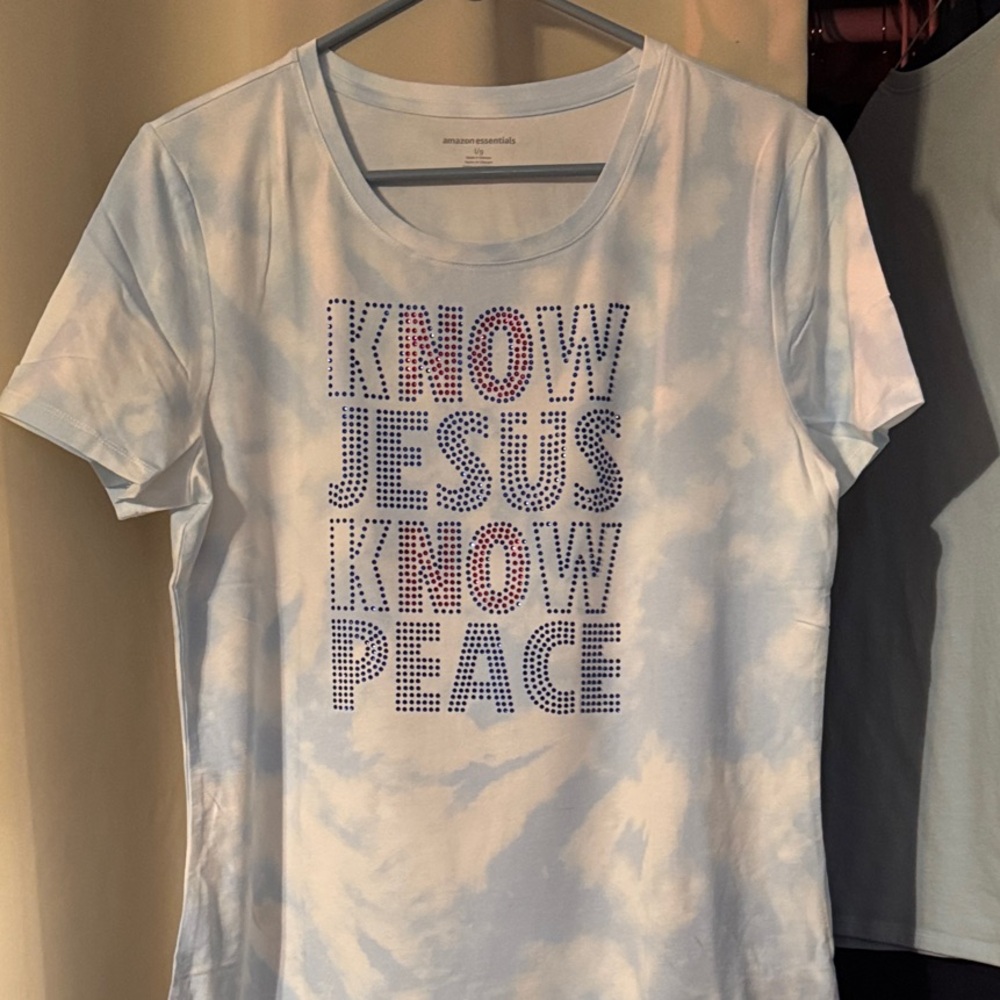 No Jesus rhinestone Blue Tie-Dye Graphic Tee